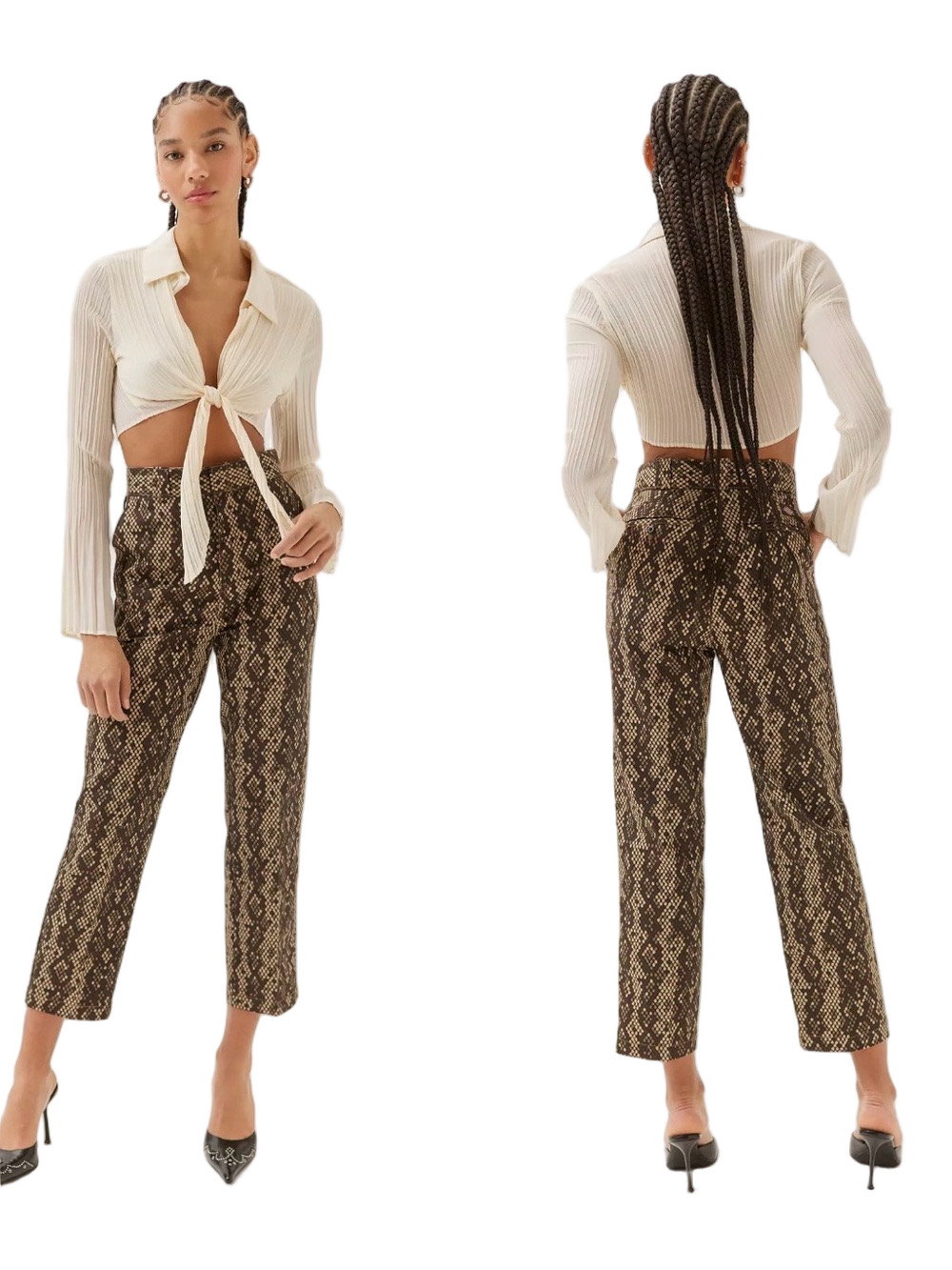 🎒DICKIES High-Rise Snake Print Straight Leg Pants - Brown size 6 NWOT